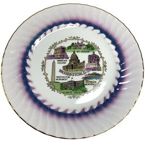 Washington D.C. Souvenir‎ Plate Vintage Lusterware Gold Rim US Capitol Lincoln